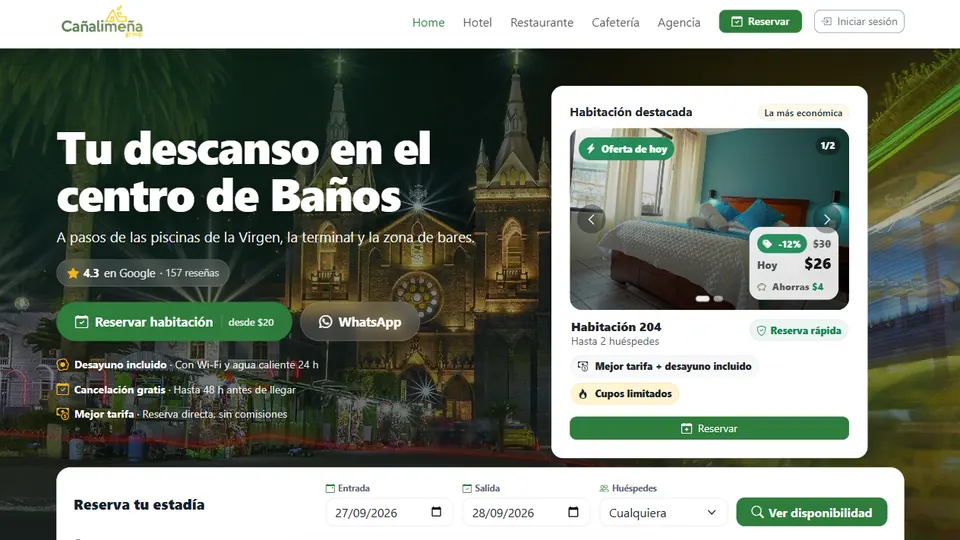 Portada de Cañalimeña con la habitación destacada y el buscador de disponibilidad