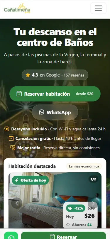 Reserva de habitación de Cañalimeña en el celular